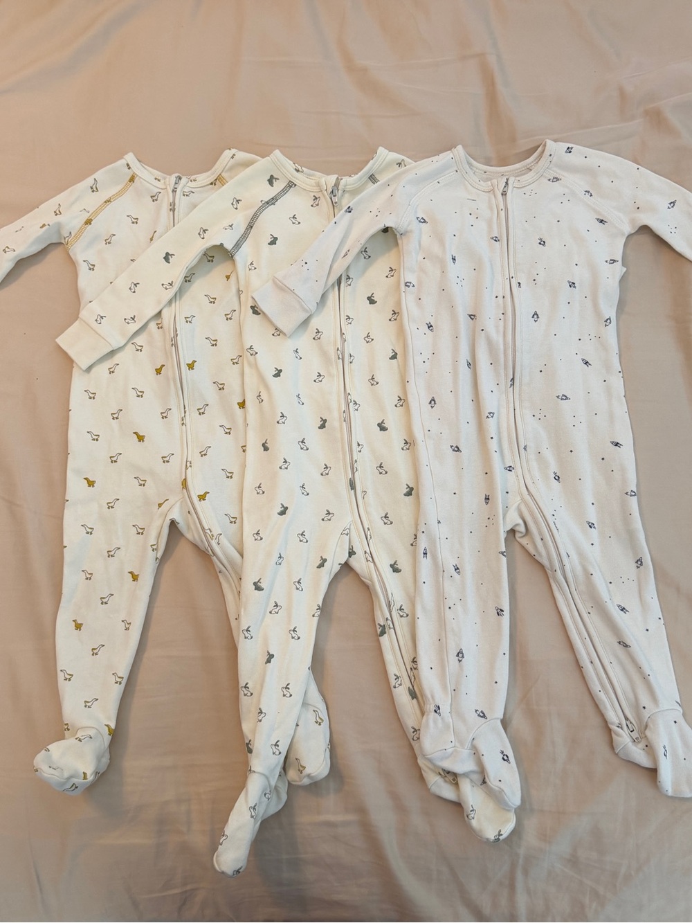 3 Pack Pehr Double-Zip Footed Onesies in Size 6-12 Months